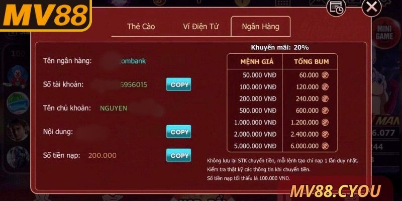 Cách thức rút tiền MV88